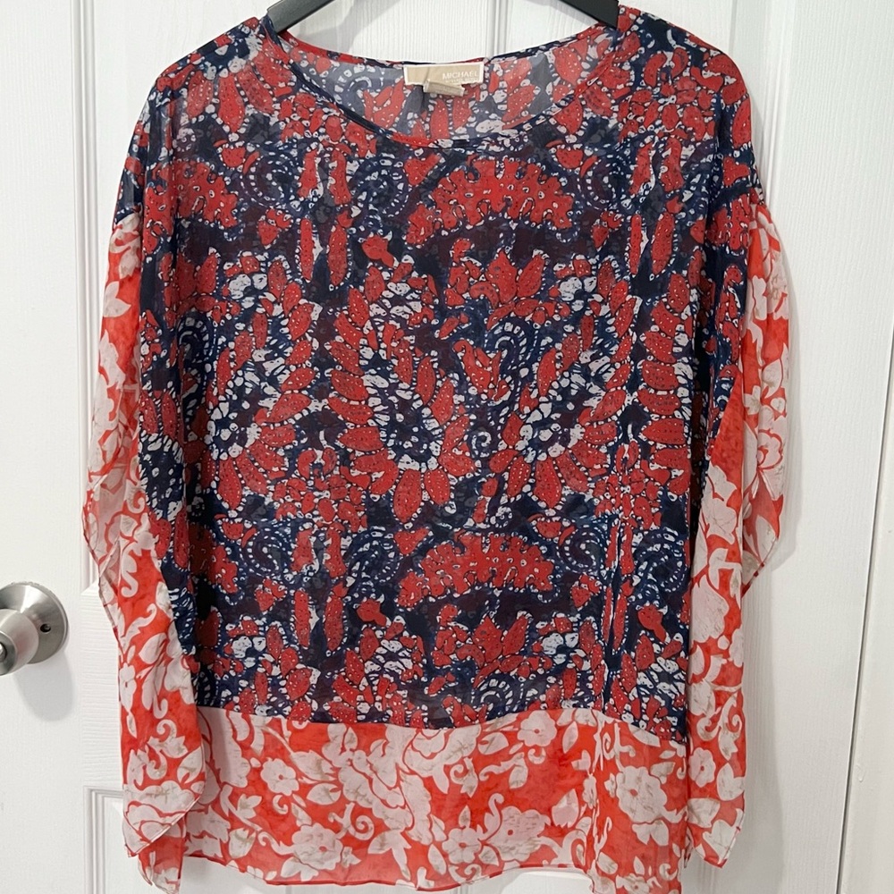 Michael Kors women’s plus size Elegant Red and Blue Floral Blouse 1X